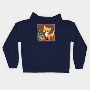 Cute Folk Art Fox With Flowers Kids Hoodie